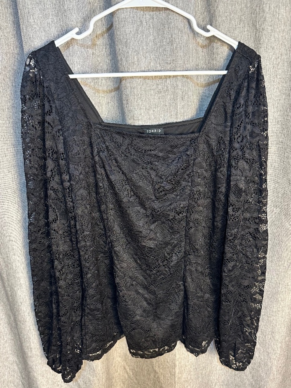 Torrid Black Floral Lace Square Neck Long Sleeve Blouse - Size 0 (L / 12)
